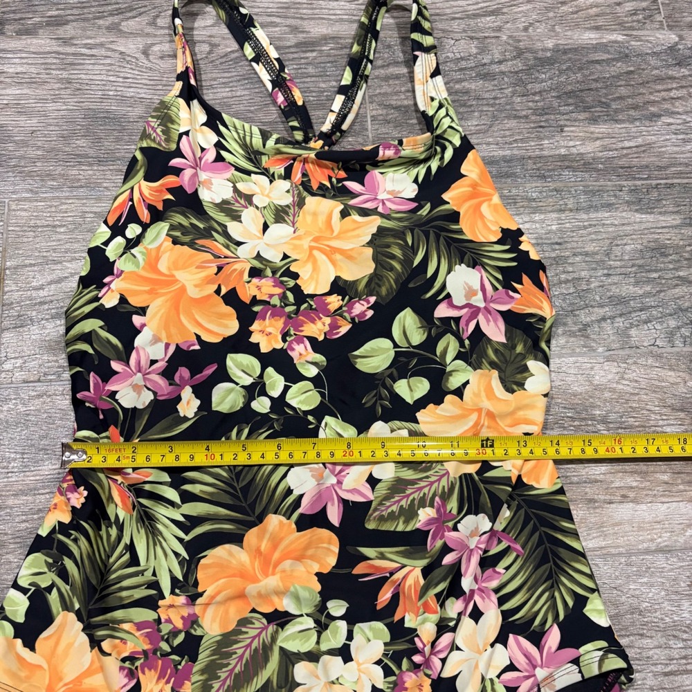 Hurley Tropical Floral One Piece Swimsuit Black XL Cross Back Built in Bra - Picture 5 of 8